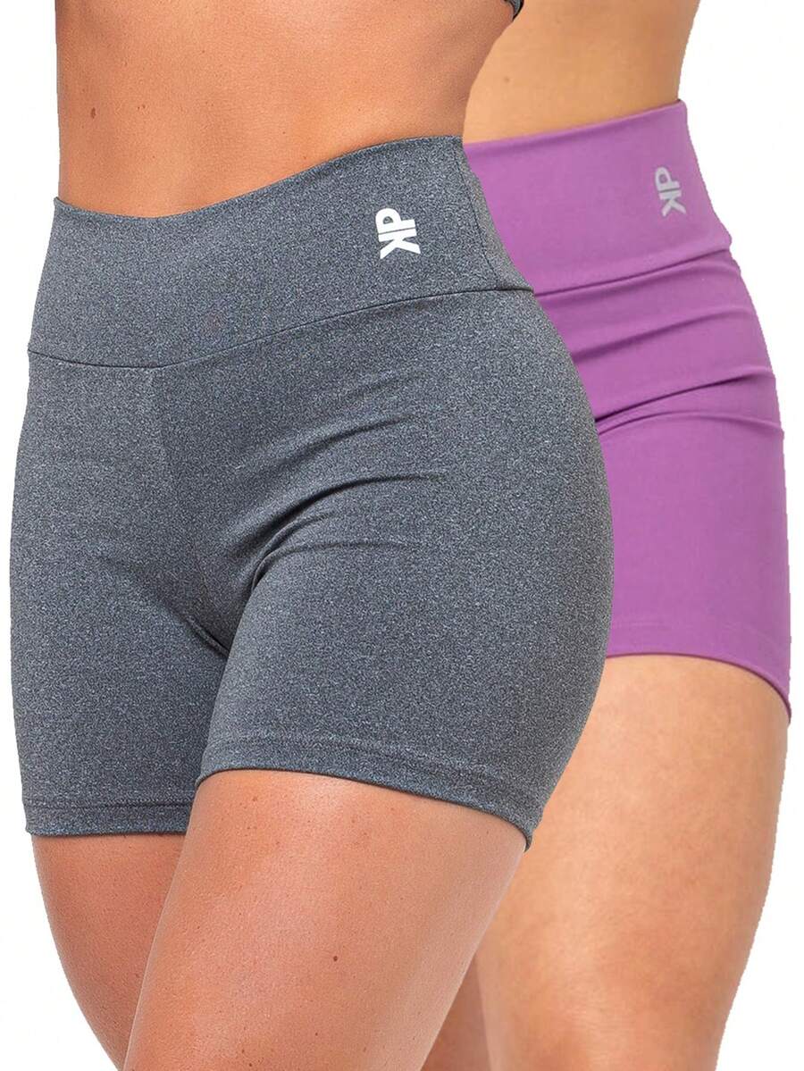 Kit 2 Women's Fitness Shorts High Waist Zero Transparency Blackout Gym Basic Bermuda Shorts Women's Crossfit Yoga - 灰色+紫色 - 查看 1