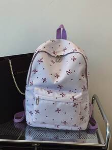 1 Pc Back-To-School Bow Pattern Backpack,High-Capacity Student Bag, With Laptop Compartment Schoolbag, Adjustable Straps Bookbag, Casual Lightweight Travel Backpack, Perfect For Girls/Teens/Students/Graduates, Ideal For Daily Use, Outings, Travel, School & Back-To-School - Multicolor - View 14