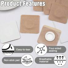 50pcs Castor Oil Pack Wraps, Disposable Self-Adhesive Organic Cotton Skin Covers For Abdomen Care, Absorbent Belly Button Pads For Abdomen Knees Feet- Skin Color - Brown - View 4