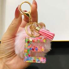 1pc Initial Letter Keychain, Cute Fluffy Ball Keyring, Bag/Backpack Charm, Car Pendant, Women Daily Gift