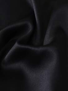 2 件套缎面纯色睡衣套装，短袖翻领上衣和蝴蝶结长裤，女士睡衣家居服 - 黑色 - 查看 7