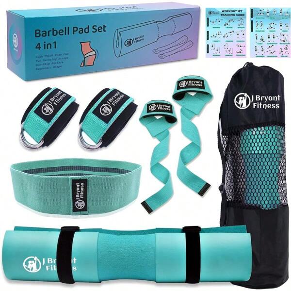 Barbell Pad Set For Hip Thrusts Squats & Bench Press - Thick Cushion Weight Lifting Pad With 2 Ankle Straps, Hip Resistance Bands For Cable Machines, Gym Workout Accessories For Women Men, Includes Carry Bag For Home Training