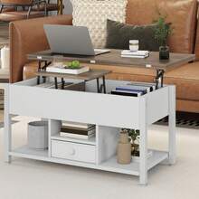 BALCONERA  White & Gray 4-In-1 Multi-Functional Lift-Top Coffee Table – Liftable Table With Drawers & Storage Space, Converts To Dining Table For Living Room/Dining Room - White - View 1