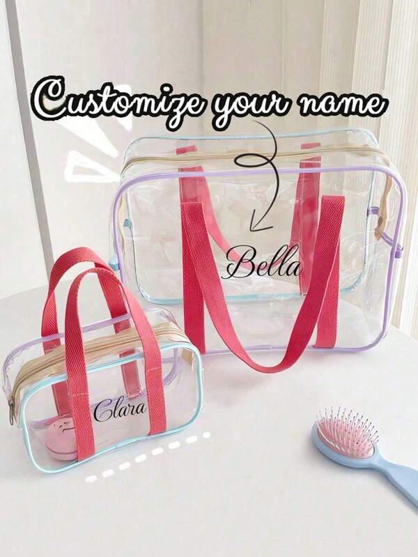 1 PC Waterproof Beach Bag Customizable Name Shoulder Bag Clear Jelly Bag Tote Bag Travel Bag Cosmetic Storage Bag PVC Tote Bag Cosmetic Shopping Bag Clear Shoulder Tote Bag Shopping Bag Storage Bag Back To School Season
