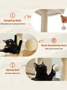 PAWZ Road Cat Tree Modern Cat Tower For Indoor Cats,Multilevel Cat Play House With Large Condo, Spacious Hammock, Cozy Top Perch,Scratching Post And Dangling Balls - 棕色 - 查看 6