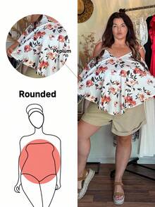 Enliva Jolene.Mendez Plus 印花露肩弧形下摆T恤，适合苹果型和圆润身材，夏季款 - 彩色 - 查看 1