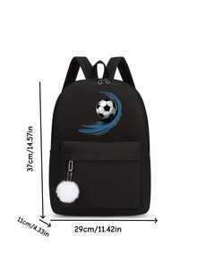 1 New Cute Versatile Simple Kawaii Football Print Plus Pom Pom Pendant Backpack, New For Spring And Summer, Suitable For Back To School Season. Nylon Material Double Zipper Lightweight Large Capacity Foldable Bag, Very Suitable For Teenagers To Go To School, Daily Travel, Shopping, Travel And Vacation, Etc. - Black - View 11