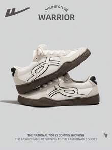WARRIOR 1 双百搭休闲鞋，女式透气系带网眼拼布运动鞋，简约低帮日常平底鞋 - 米/灰/黑 - 查看 6