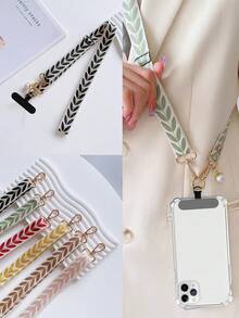 Leaf Mobile Phone Strap Hanging Adjustable Nylon Neck Lanyard With Faux Pearl Pendant And Wide Fabric Shoulder Strap Cover - Multicolor - View 1