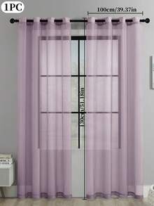 1pc Sheer Solid Color Voile Curtain, Decorative Window Sheer For Bedroom And Living Room - light purple - View 27