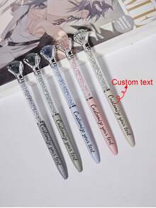 Bolígrafo de cristal con logotipo de texto personalizado, bolígrafo de cristal giratorio de colores, adecuado para la escuela, suministros de oficina, bodas, cumpleaños, regalos del Día de San Valentín, para útiles escolares, regreso a la escuela, decoración de oficina - Color Morandi - Ver 1