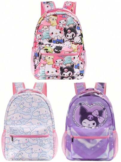 Sanrio Cartoon Kuromi Jade Dog Kt Elementaryschool Bag Children's Cartoon Backpack Shoulder Kawaii Cartoon School Bag For Travel Storage Bag, Makeup Bag, Cosmetic Bag, Vacation Organizer, Large Capacity Makeup Organizer Makeup Case