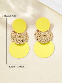 2 件/套亮黄色喷漆圆形凹凸几何圆盘女士耳环适合女士聚会、宴会和日常佩戴