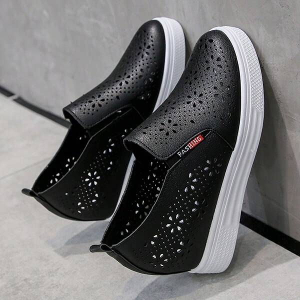 Women's Breathable Hollow Out Platform Sneakers, Casual Slip-On-On Wedge Loafers, Summer Sporty Shoes