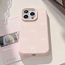 1pc Small Pink Bow & Blue Lace Bow Decor Phone Case Compatible With Apple