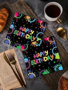 مناديل ورقية قابلة للتخلص منها بمقاس 33 * 33 سم، خلفية سوداء مع حلقات ملونة ورسومات تخطيطية، مناديل فلورية للحفلات وحفلات الرسم، "هيا نتألق"، مناسبة لحفلات عيد الميلاد والكريسماس