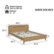 YOGLAD Solid Wood King Size Bed Frame, Queen Size Pine Wood Platform Bed, No Box Spring Needed, Sturdy Modern Farmhouse Style, Under Bed Storage Space, Easy Assembly, Heavy Duty Support For 600 Lbs, Classic Rustic Bedroom Furniture - Nature - 查看 3