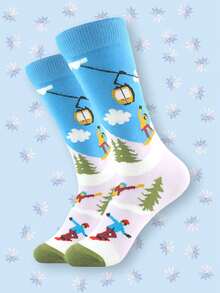 1 par de calcetines tipo tripulación con diseño lindo y divertido de esquí/snowboard para mujeres y hombres, cómodos para uso diario, deportes y fiestas en primavera, verano y otoño, un buen regalo para amigos, familia y parejas - Multicolor - Ver 3