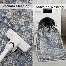 Boho Vintage Floral Rug, Washable Area Rug, Large Rug Made Of Soft Faux Lamb Velvet With Non-Slip TPR Backing For Bedroom, Bathroom, Dining Room, Kitchen, Office - Màu xanh lam - Xem 4