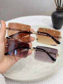 2pcs Square Frameless Y2K One-Piece Stylish Fashion Glasses - Multicolor - View 7