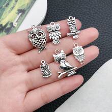 24 件混合仿古银猫头鹰饰品空心动物合金吊坠适用于 DIY 手链项链耳环珠宝制作工艺配件
