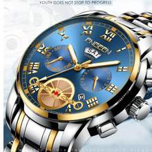 Men's Watch Relojes De Hombre Stainless Steel Quartz Classic Waterproof FNGEEN Reloj De Hombre  Invicta Watch Men Men's Self-Winding Watch Automatic Mechanical Tourbillon Stainless Steel Waterproof Luminous Luxury Dress Watch  Watch For Men Diamond Business Dress Analog Quartz Stainless Steel Waterproof Luminous Date Two Tone Luxury Casual Wrist Watch   Watches For Men With Date Luxury Big Face Waterproof Mens Wristwatch Analog Dress Two Tone Stainless Steel Man Watch Luminous Relojes De Hombre Calendar - Blue - View 8