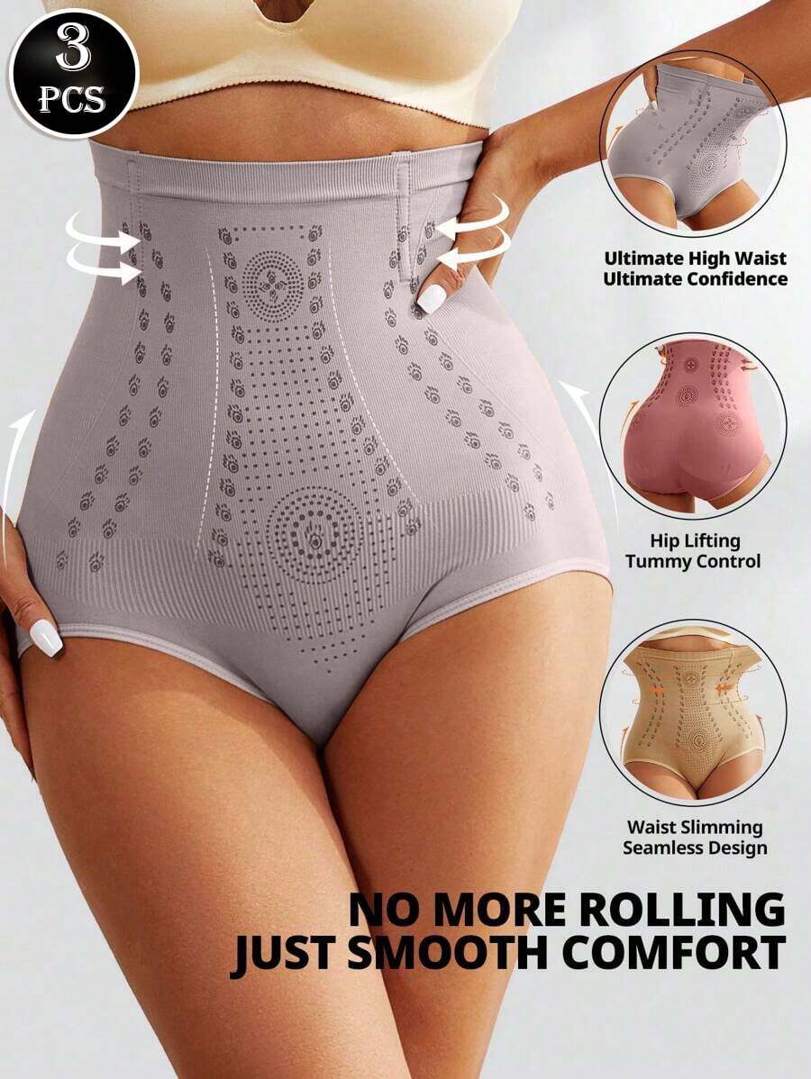 3pcs Of High Waist Shapewear Pants With Abdominal Control And Hip Lifting Functions, Helping To Shape And Control. Underwear For Women With High Waist And Hip Lifting, Tight Shapewear Pants, Postpartum Belly Control Pants - Mơ + Hồng + Xám - Xem 1