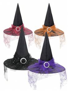 Halloween Witch Hat, Durio Lace Witch Hat - Halloween Wizard Costume Accessory, Mesh Lace Wizard Role Play Party Costume Accessory - Multicolor - View 1