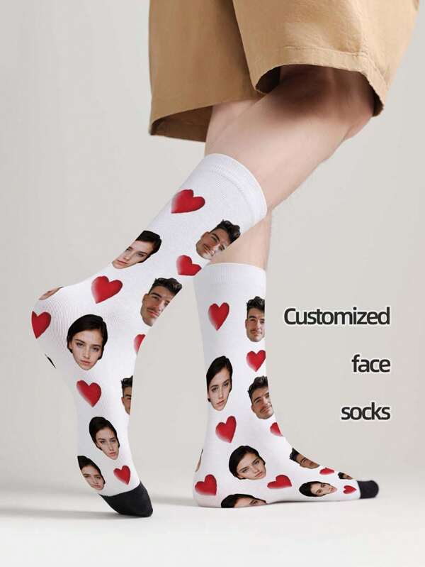 1-Piece Set Of Women's White Custom Head Socks, Women's Custom Socks Photos, Casual, Sports, Family Gatherings, Couple Gift Sequins , Colorful Custom, Valentine's Day, Popular Anniversary/Birthday/Gift For Her, Custom Face Photo, Custom Face Photo Stockings, Fall
