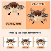1 件升级版遥控 USB 可充电逼真麻雀鸟形宠物玩具，布料，动物图案，适合猫咪互动游戏，适合所有品种和尺寸，非飞行 - 彩色 - 查看 9