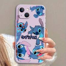 Licensed Cartoon Character Cool Stitch Minimalist Design Soft White And Purple TPU Case For Apple  15, 13, 12, XS, XR, 8, 7, 6, 6S, SE, Mini, Pro, Plus, Max With Straight Edges