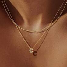 2pcs/Set 26 Letter Necklace & Clavicle Chain, Copper Material, Delicate & Minimalist Design, Suitable For Commuting, Women Accessories