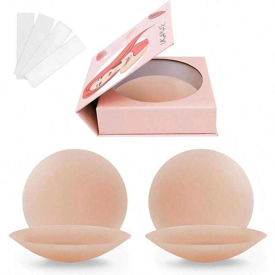 QY Nipple Covers For Women 2 Pairs Sticky Reusable Nipple Pasties Large Silicone Adhesive Nipple Cover No Show 8380 - Caramel - Xem 1