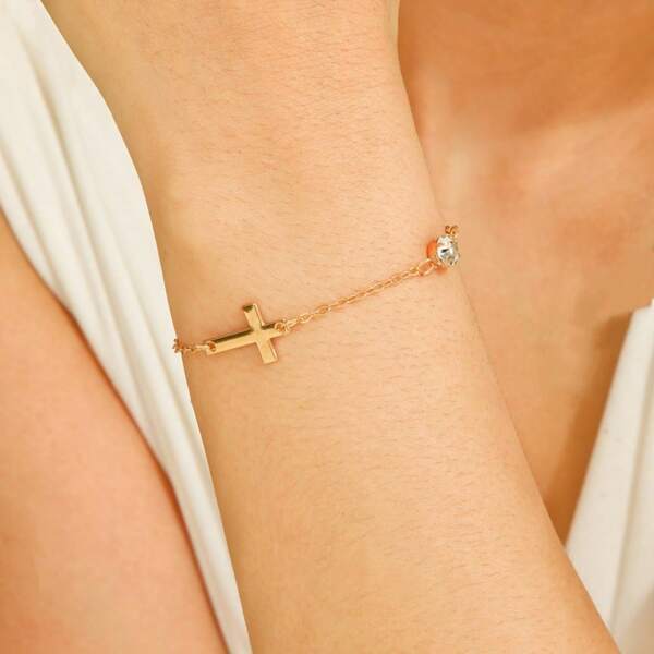 1PC, Light Luxury, Fashionable And Simple Cross Bracelet, Versatile Zirconia Imitation Women's Cross Jewelry, Light Luxury And Sweet, Suitable For Daily Wear, Commuting, Work, Travel, Birthday Gift For Good Friends Jewelry Bracelets Gold Jewelry Silver Jewelry Women Gold Bracelet Charm Bracelet Accessories Summer Beach Accessories Western Jewelry Gold Accessories Y2k