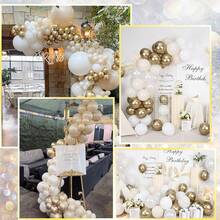 10 pulgadas Globos de látex blancos y dorados metálicos, globos de fiesta de oro champán, adecuados para decoración de cumpleaños bohemio, baby shower, compromiso, aniversario de boda - Multicolor - Ver 5
