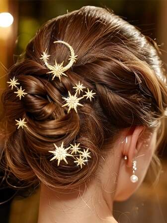 1pc/5pcs Snowflake Vintage Palace Style Glass Bride Hair Stick Decor, Universal 6-Pointed Star Bridal Headpiece Valentine's Day Accessories