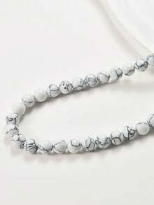 AAA级白色条纹石（4毫米/6毫米/8毫米）和抛光白色玉圆散珠（15英寸串），天然宝石珠，适用于珠宝制作 - 白色 - 查看 6