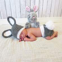 Conjunto de conejo tejido para fotografía de recién nacidos, disfraz y accesorios para sesión de fotos de bebés, regalos unisex para baby shower y Pascua para niñas/niños - Multicolor - Ver 4
