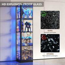 Corner Display Cabinet With Glass Doors, 68" Display Case With LED Lights, 4-TierCurio Cabinets For Collectibles/Toys/Books, Mirrored Storage Cabinet, White - màu đen - Xem 7