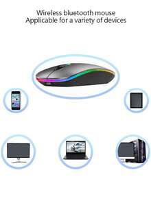 Ratón inalámbrico Bluetooth - Recargable, silencioso, modo dual (Bluetooth 5.2 y USB) con luz LED - Portátil, adecuado para portátiles, ordenadores de escritorio y tabletas - Gris - Ver 2