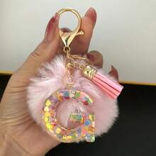 1pc Initial Letter Keychain, Cute Fluffy Ball Keyring, Bag/Backpack Charm, Car Pendant, Women Daily Gift