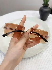 2pcs Square Frameless Y2K One-Piece Stylish Fashion Glasses - Multicolor - View 2