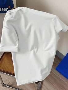 Camiseta de manga corta de cuello redondo con estampado de letra y gato de dibujos animados, de corte holgado y casual para hombre - Blanco - Ver 2
