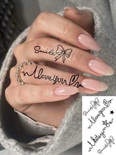 1 Sheets Small Size Body Art Temporary Tattoo Stickers For Men And Women, Simple English Text Smile Bow I Love You I Hate You Pattern, Waterproof Fake Tattoo, Lasts 2-5 Days, Covering Scars, Can Be Used On Arms Wrist Shoulders Legs Waist Neck Hand Chest Thighs Finger, Best Friend Couple Tattoo,Lover,Cosplay