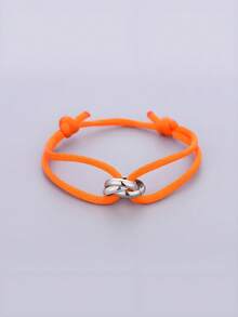 1 pieza Brazalete ajustable unisex hecho a mano de acero inoxidable delgado y hueco con 3 anillos chapados en plata, regalo para parejas - Plateado - Ver 13