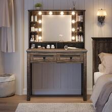 EnHomee Vanity Desk With Mirror And Lights,31 Inch Make Up Vanity With Charging Station,Dressing Table Makeup Desk With 2 Drawers,3 Color Modes Adjustable Brightness - 深橡木色 - 查看 6