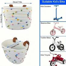 1 pieza Cesta de bicicleta, cesta de bicicletas para niños y niñas, gran capacidad de almacenamiento, canasta de ciclismo con cuerda de Susa, accesorios de decoración de motocicleta lindos, adecuados para bicicletas, bicicletas de equilibrio y patinetas. - Multicolor - Ver 7