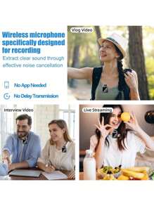 Wireless Lavalier Microphone For Phone IPad TypeC Lapel Mics Plug-Play 2.4G Ultra-Low Delay Built-In Noise Reduction Chip Working Time For Video Recording Interview Podcast Vlog