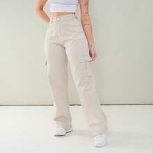 Calça Wide Leg Juvenil Cargo - Bege - Visão 1