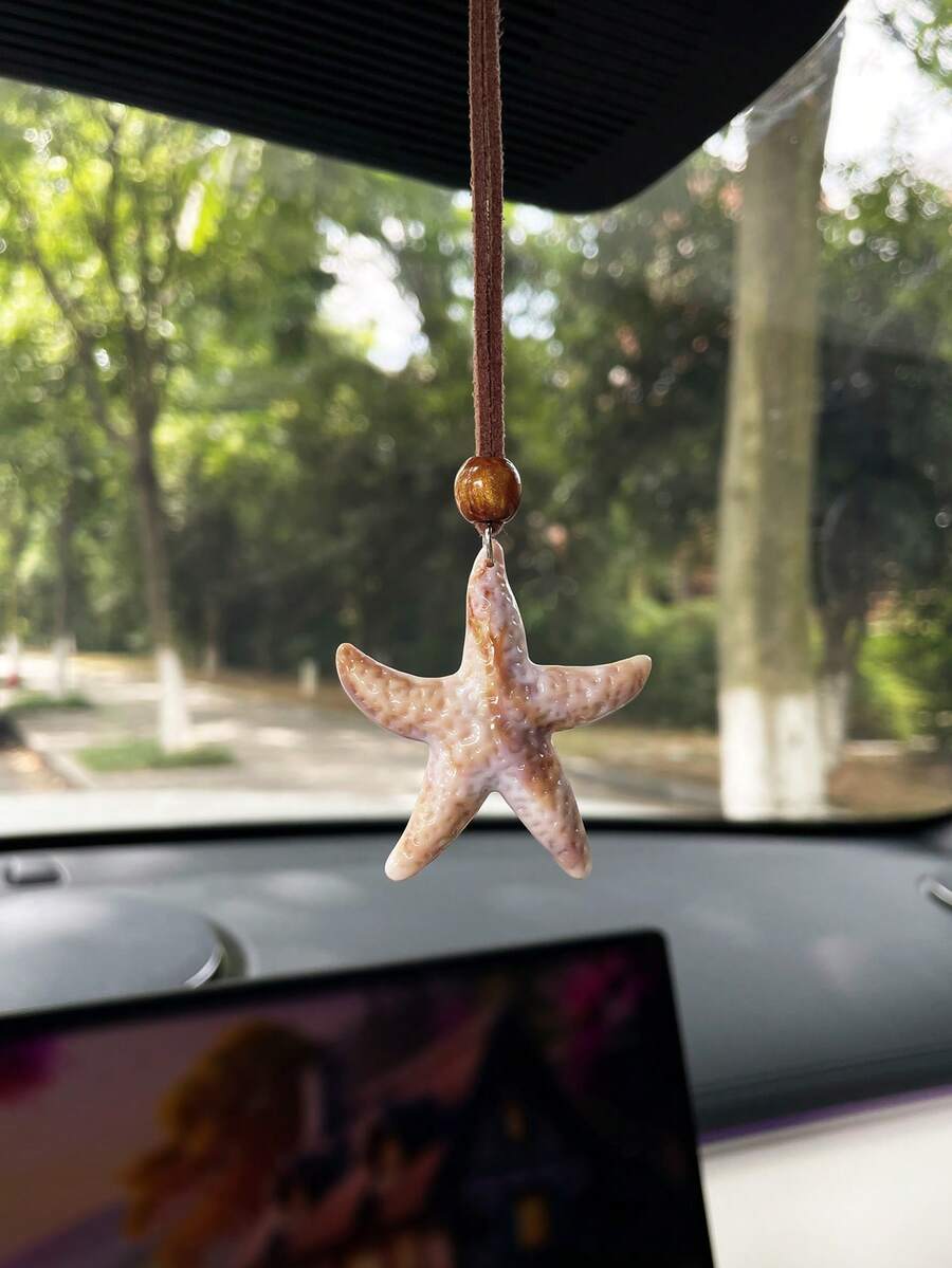 Đồ trang trí treo ô tô hình sao biển sáng tạo, mặt dây chuyền gương chiếu hậu, phụ kiện trang trí nội thất ô tô, quà tặng - màu nâu - Xem 1